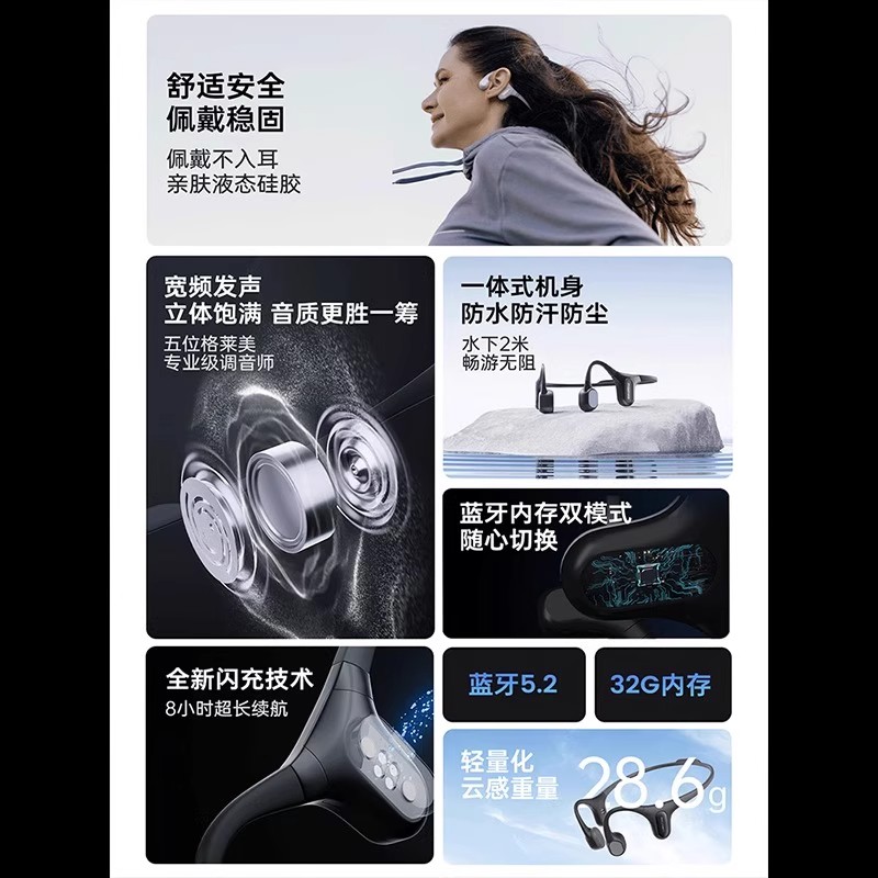 墨觉 Run Plus 骨传导蓝牙耳机 暮云灰高清大图