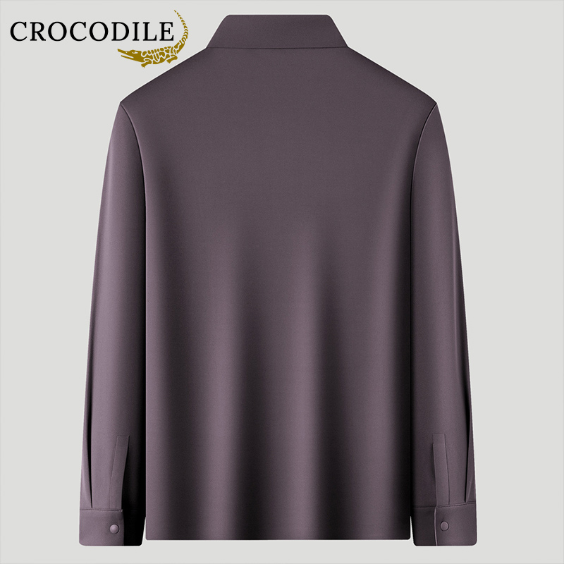 鳄鱼恤CROCODILE 专款男士商务长袖polo衫秋冬舒适柔软休闲T恤高清大图