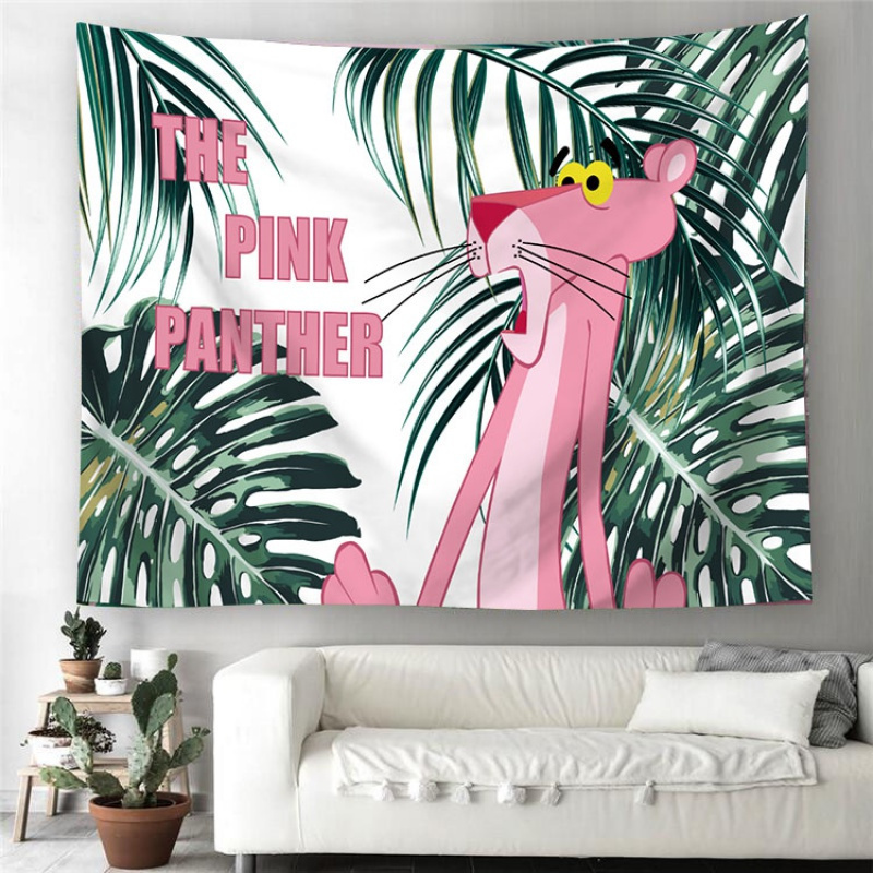 美帮汇粉红豹INS北欧芭蕉叶床头卧室客厅墙壁装饰挂毯墙挂布桌布背景布 粉红豹 130高*150宽厘米高清大图