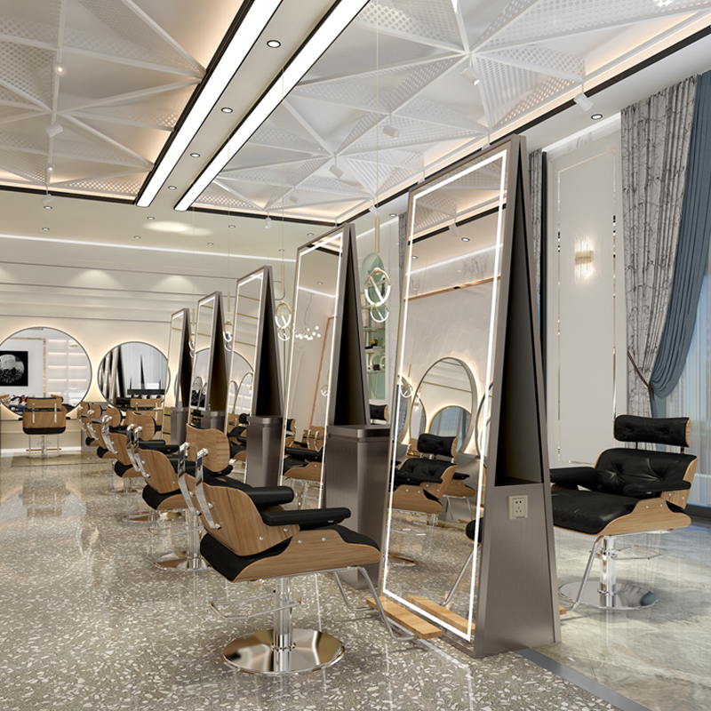美发镜台轻奢北欧理发店镜子美发店剪发闪电客镜子带灯发廊专用落地