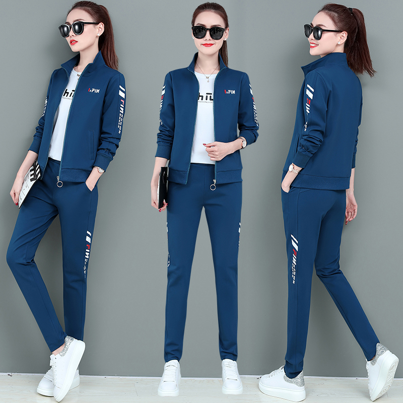 金蔚臻高档运动服休闲运动套装女春季新款时尚长袖外套大码妈妈卫衣
