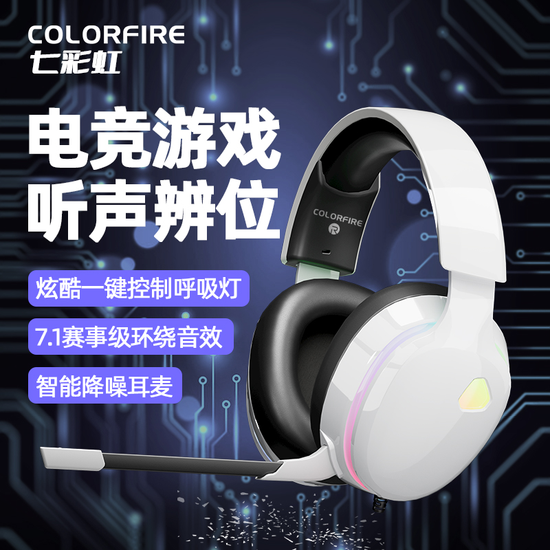 COLORFIRE七彩虹索拉里斯头戴式耳机 游戏耳机耳麦灯效电竞吃鸡电脑带麦7.1立体环绕声高清大图
