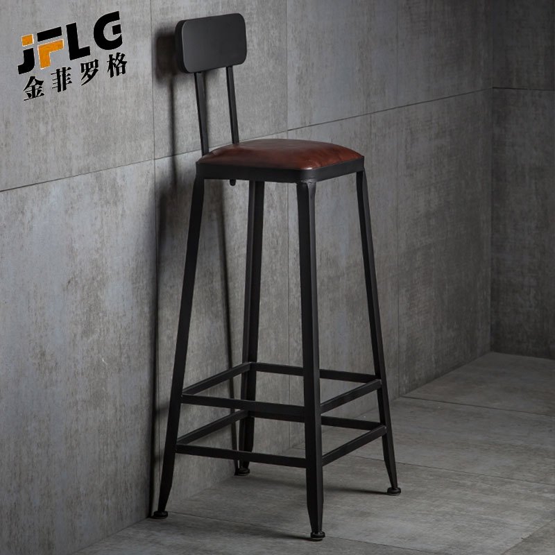 苏宁 金菲罗格 办公家具 铁艺吧凳坐高45高软包坐垫(有靠背)高清大图