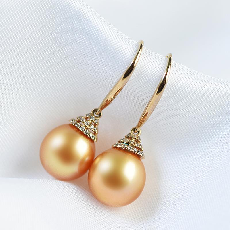 南洋金珠耳环南洋金珠耳环海水珍珠耳钉金耳坠结婚纪念日妈妈生日礼物