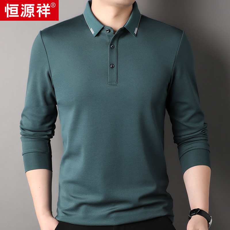 恒源祥5A抗菌长袖t恤男春秋季商务休闲简约男装打底衫翻领polo衫高清大图