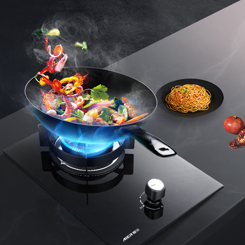 AIER爱尔燃气灶JZY-1220液化气5.0kW大火力台嵌两用防爆钢化玻璃面板可拆洗保洁炉头聚能环炉架高清大图