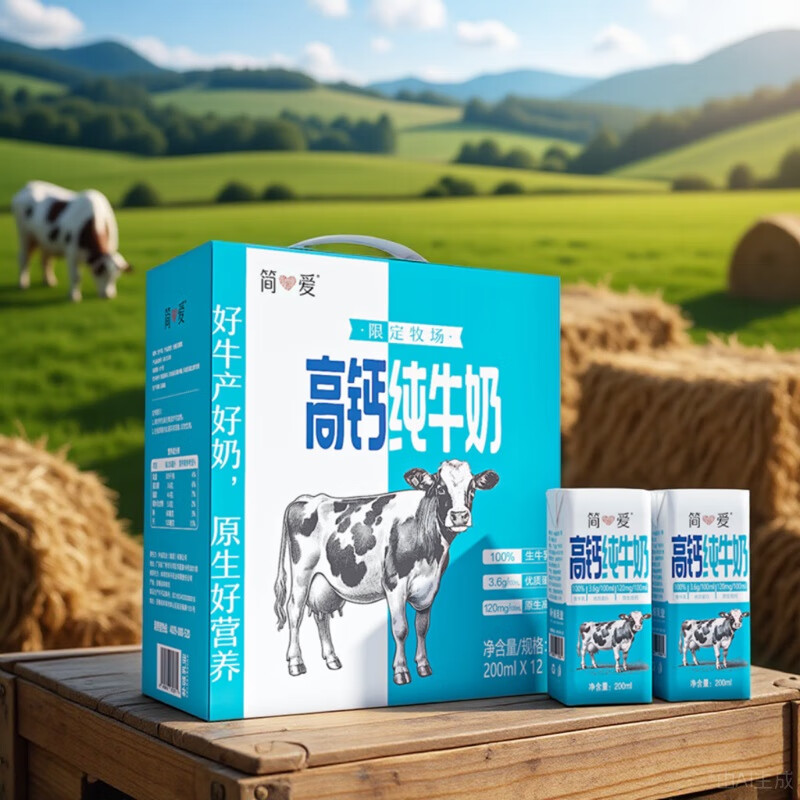 简爱生牛乳营养高钙纯牛奶200ml*12盒高清大图
