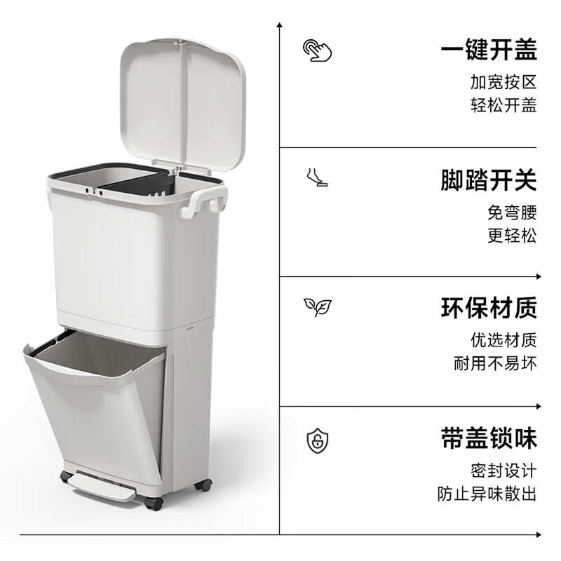 五月花 不锈钢垃圾桶带盖 45L 米白色高清大图
