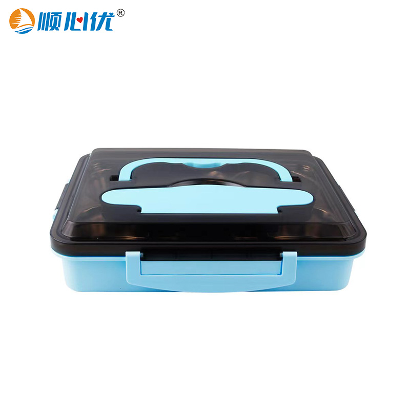 顺心优 304不锈钢双层分格饭盒餐盘配餐具 大号四格/个高清大图