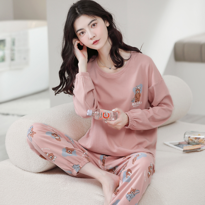 浪莎纯棉睡衣女春秋冬季2025年新款长袖束脚家居服可外穿套装高清大图