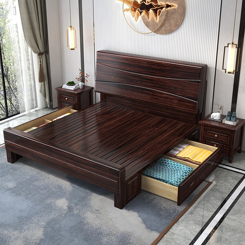 月影梳桐新中式实木床家用卧室紫金檀木床1.5现代简约主卧婚房1.