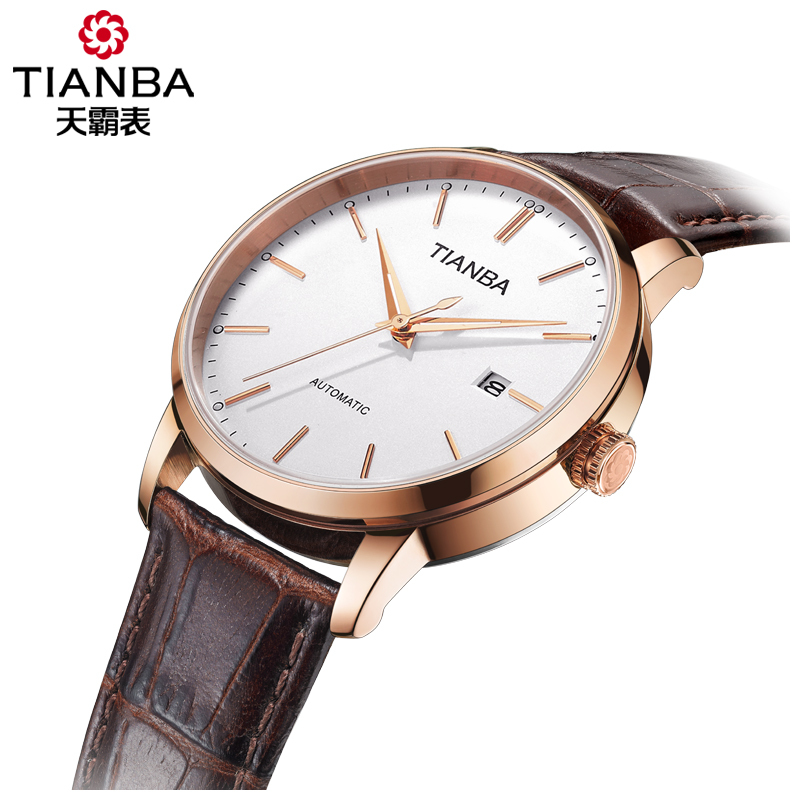 天霸(TIANBA)名仕系列男士简约时尚全自动机械表不锈钢商务皮带表 机械表 男TM6029.02PC