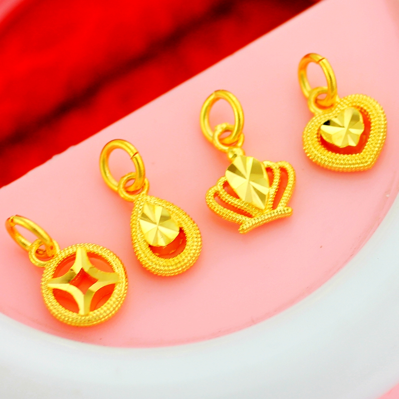 民族风爱心吊坠铜镀24K金色皇冠小水滴小挂件DIY手链配件铜钱坠子送女朋友老婆情人节七夕生日礼物