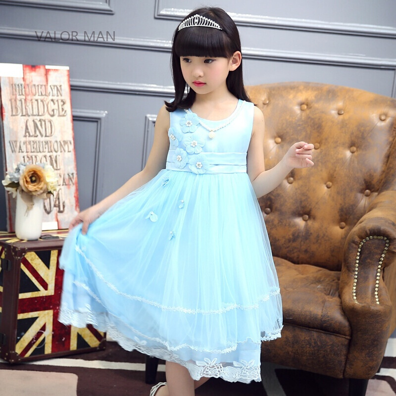 童装女童无袖连衣裙夏季新款儿童女孩韩版花朵裙子大童公主裙