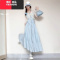 YIBUSHENG蓝色吊带连衣裙子女季度假风无袖长裙装松弛感穿搭配一整套装
