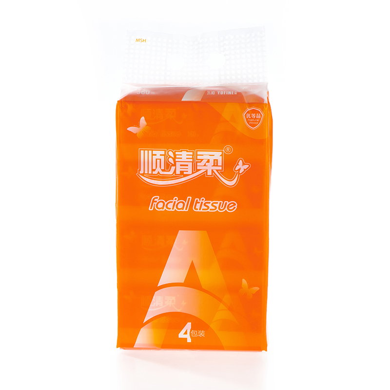 顺清柔抽取式面巾纸橙a4联180抽取式抽纸4包提视频