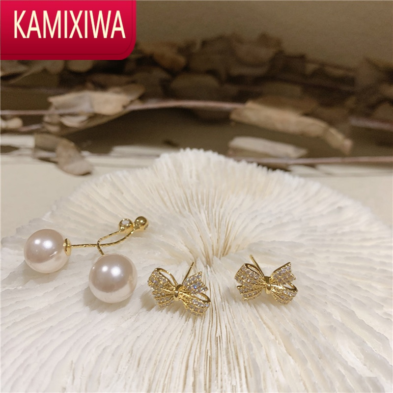 KAMIXIWA韩国珍珠蝴蝶结流苏耳环2022年新款潮女高级感轻奢耳坠气质耳饰品