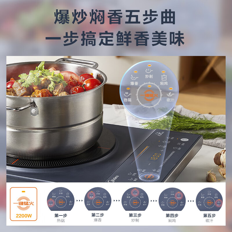 美的(Midea)电磁炉电陶炉家用2200W大功率匀火加热爆炒火锅炉九档火力智能定时 MC-CLC2266高清大图