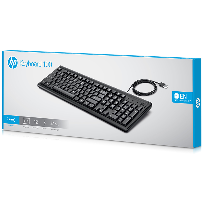 惠普(hp)有线USB单键盘100家用办公游戏键盘