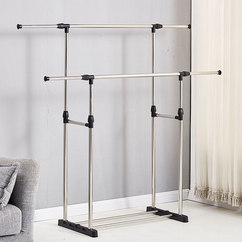 晾衣架落地家用简易立式伸缩凉挂衣架宿舍室内阳台收纳折叠晒衣杆双杆