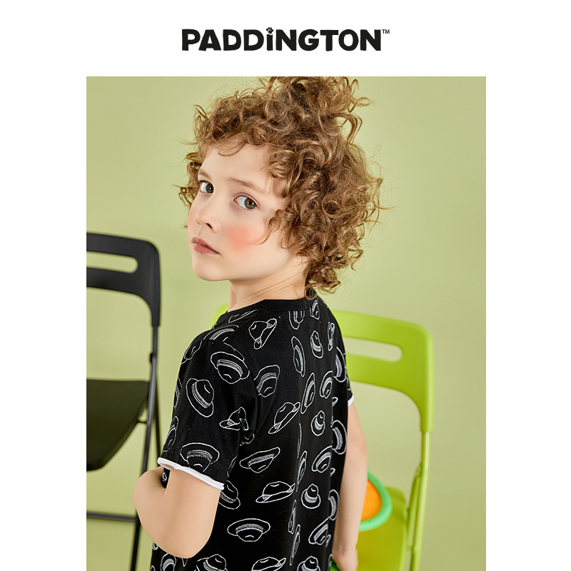 Paddington Bear帕丁顿熊童装帽子印花T恤夏季短袖上衣
