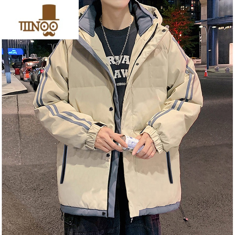 YANXU冬季羽绒服棉服男士外套新款宽松情侣棉袄潮牌保暖连帽加厚棉衣 8889卡其无标加厚款 M