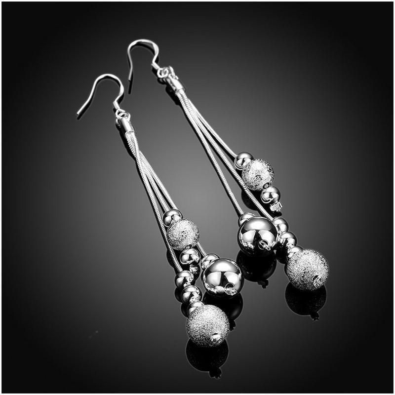 E006Women silver plated earring镀925纯银长款甜美时尚耳环耳饰
