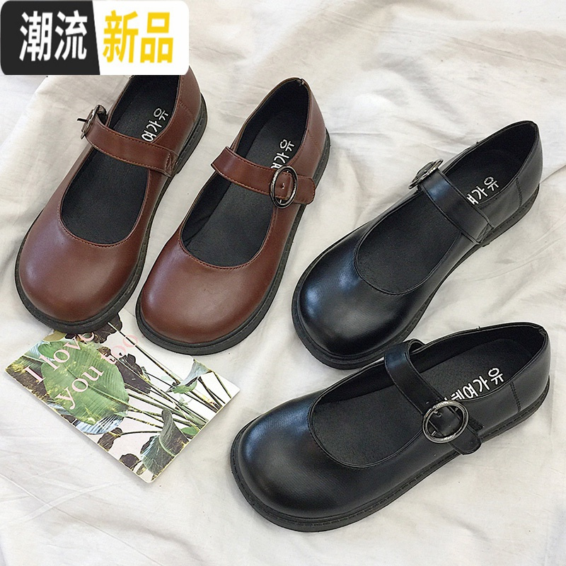 2018春季新款圆头娃娃鞋女韩版复古平底休闲单鞋学生小皮鞋女鞋潮 广赫