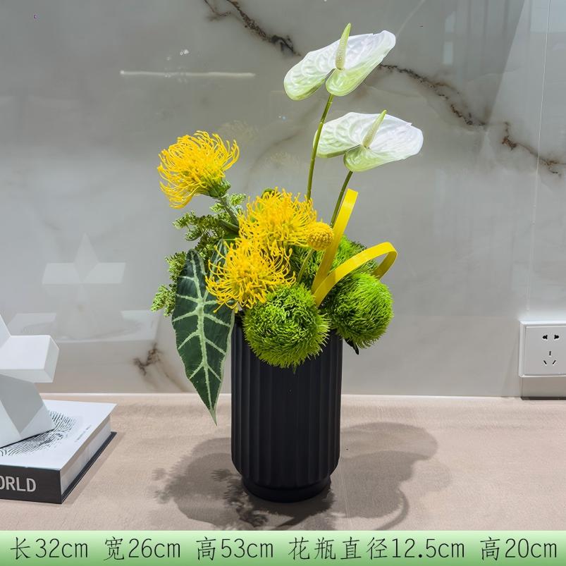 小窝厘 仿真高档桌面花艺陶瓷花瓶套装客厅餐桌装饰花假花摆件- 小号陶瓷花盆+红掌混搭花艺高清大图