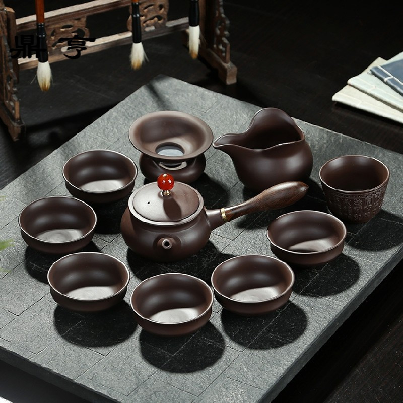 鼎亨整套宜兴紫砂功夫茶具原矿老紫泥手工盖碗侧把壶西施壶礼品盒