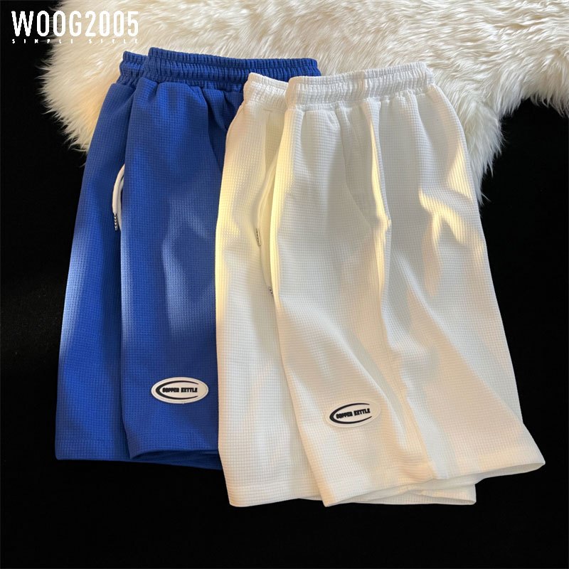 WOOG2005 夏季新款华夫格宽松短裤男中裤五分休闲大码运动裤子男