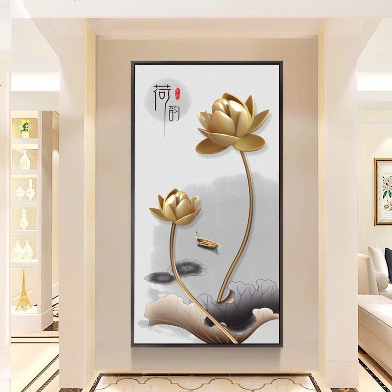 北欧客厅玄关装饰画竖版现代简约麋鹿油画沙发背景墙过道走廊挂画家和