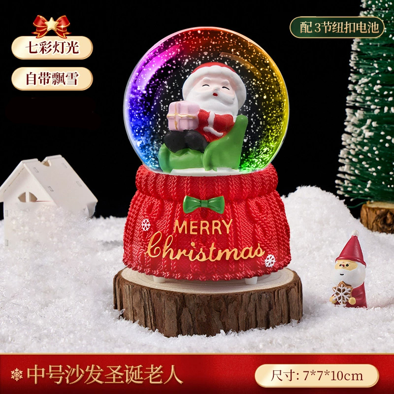 圣诞老人水晶球节日装饰摆件飘雪旋转八音盒女孩圣诞节礼物3750 中号沙发圣诞老人水晶球【手动飘雪】