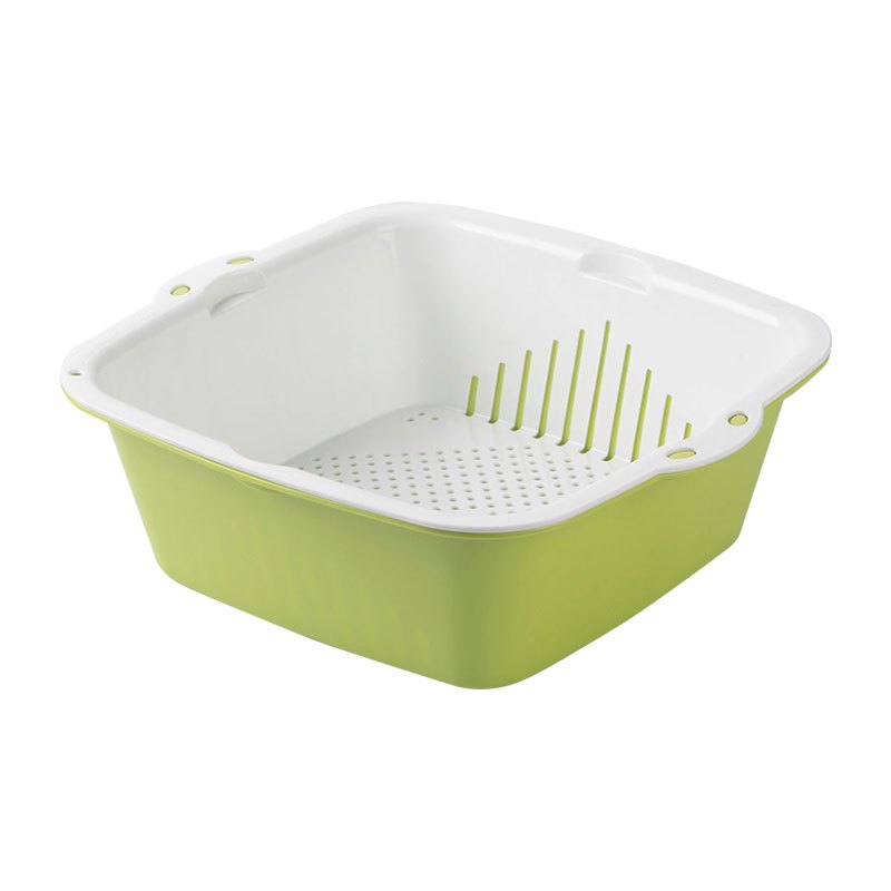 茶花沥水篮洗果篮塑料家用厨房沥水洗菜盆果盘水果篮洗菜筐菜篮子[方形]大号绿色