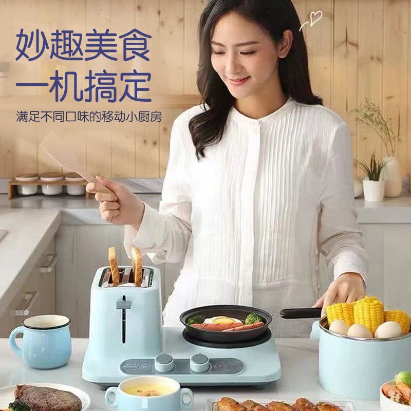 东菱(DonLim)DL-3405晴空蓝 多功能锅早餐机吐司机烤面包机三明治机面包机多士炉料理机家用火锅图片