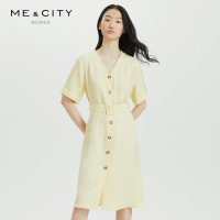 [2件2折价:120]MECITY女装夏新ins收腰显瘦减龄桔梗裙V领开衫收腰连衣裙