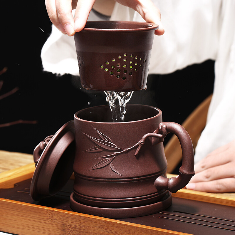金镶玉 若谷紫砂杯 茶杯水杯办公杯泡茶杯宜兴原矿紫泥带内胆过滤 500ml高清大图