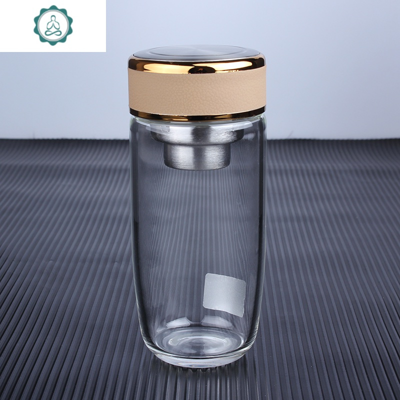 玻璃杯男女加厚便携耐热大容量杯子个性有盖 封后 卡其色-320ml加茶隔