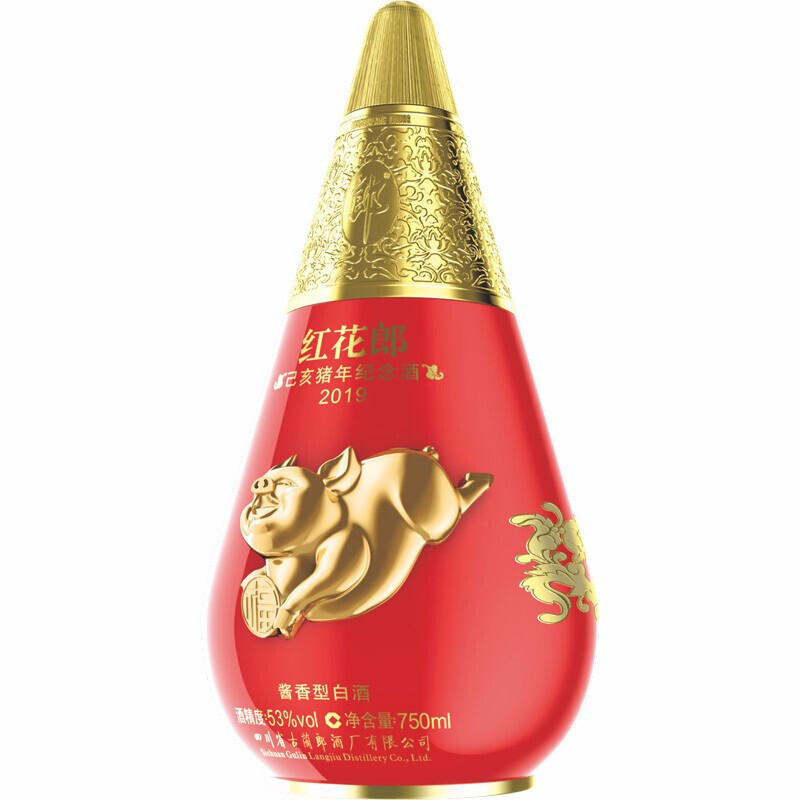 郎酒 生肖纪念酒 53度酱香型白酒 750ml 奢香藏品 红花郎猪年纪念酒 单瓶 盒装