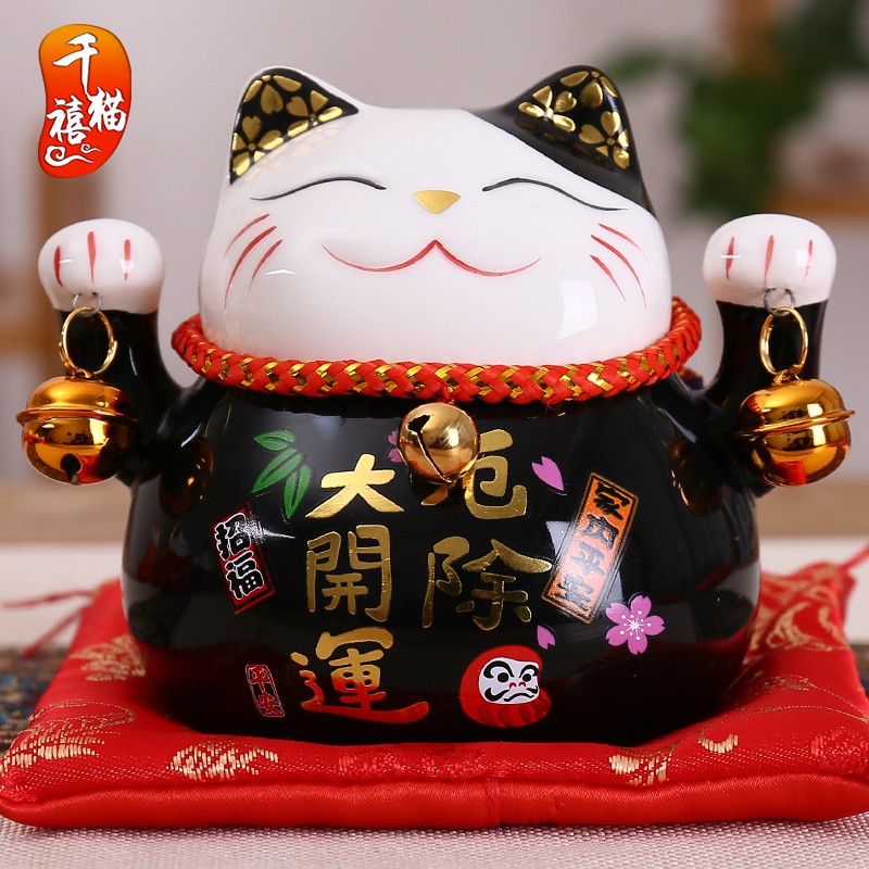 正版猫摆件 陶瓷存钱储蓄罐迷你小号办公桌汽车饰品创意 三维工匠 7寸金运喜猫猫高清大图
