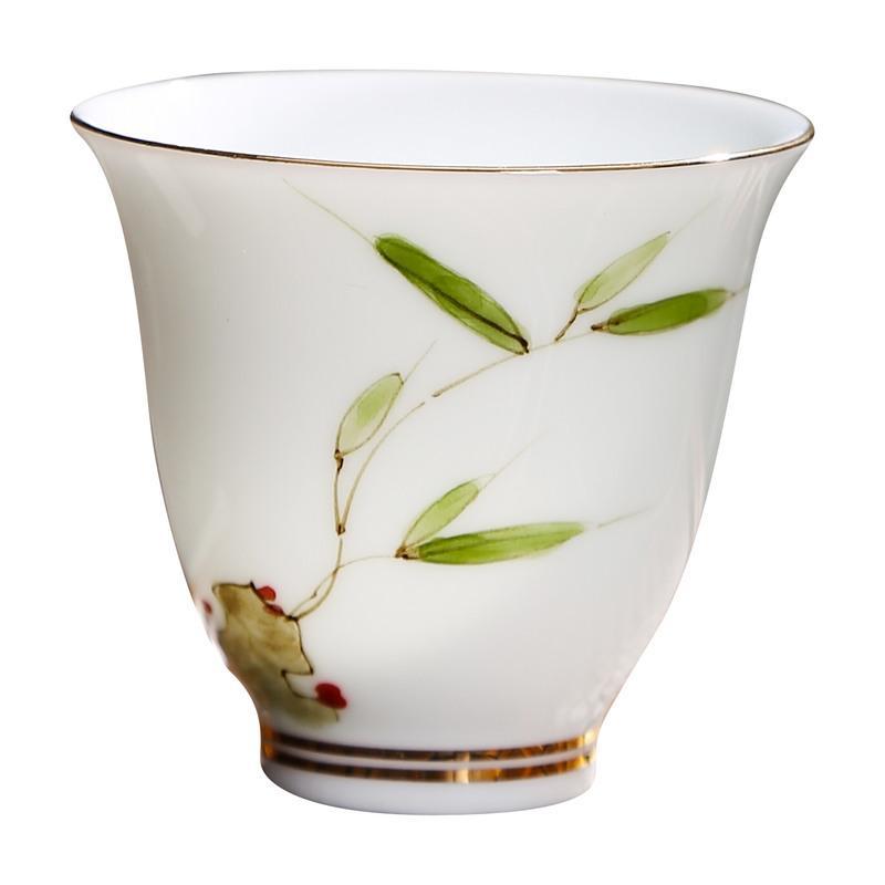 手绘山水人家手绘茶杯薄胎白瓷品茗杯陶瓷主人杯子青花瓷茶盏家用功夫