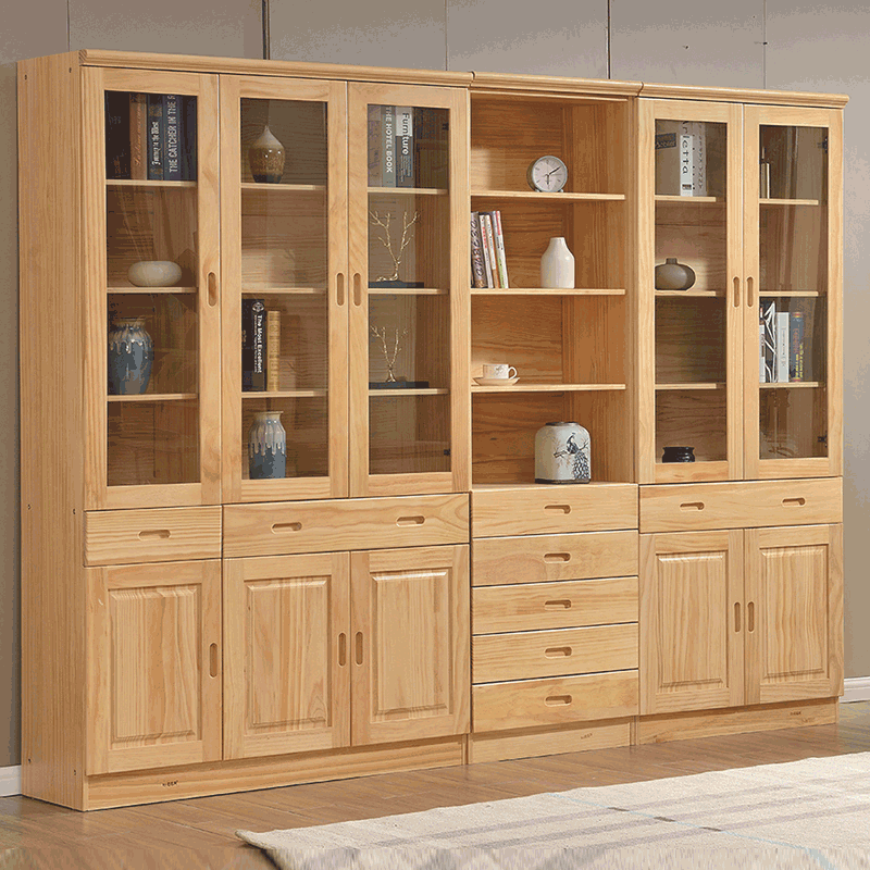 全书柜带新西兰松木书柜闪电客带玻璃学生成人书房储物书架书桌松木