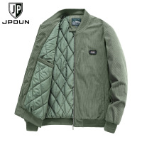 JPDUN吉普盾男士夹克冬季加绒灯芯绒夹克男装棒球领保暖外套 XL 豆绿色