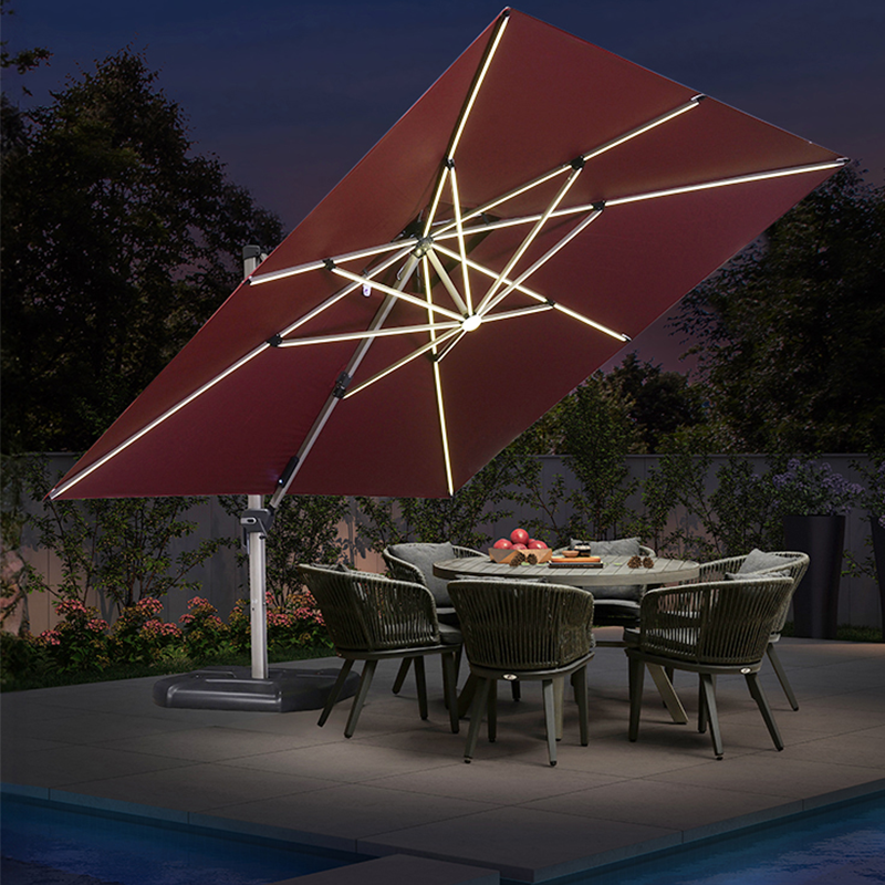紫叶太阳伞户外庭院伞别墅花园室外罗马伞露台院子露天阳台遮阳伞 3.5米方LED灯条【106MM杆500斤水箱】