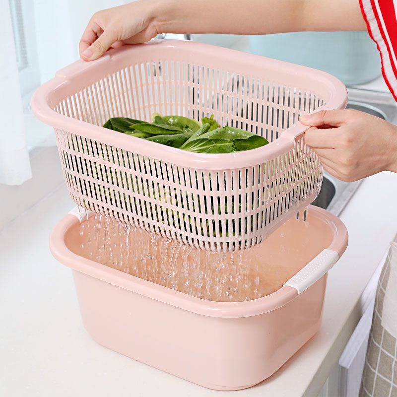 双层洗菜盆塑料沥水篮子漏盆淘米神器菜篮淘菜盆家用厨房洗水果盆收纳篮