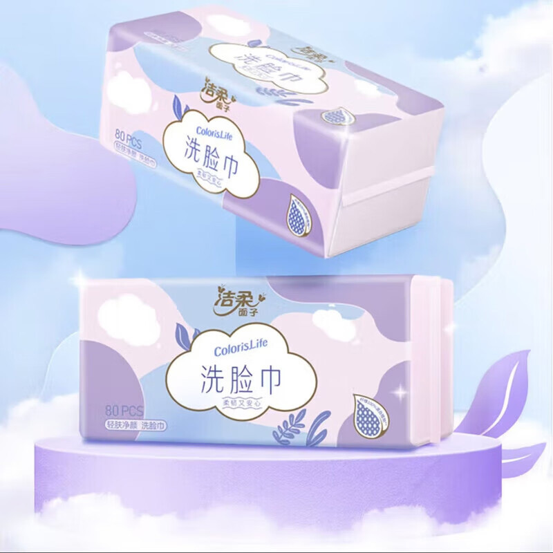 洁柔洗脸巾80抽*1层*6包柔韧厚实柔和亲肤JR308-24R包-6高清大图