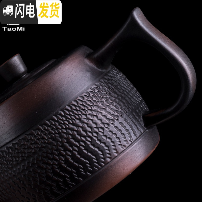 三维工匠建水紫陶茶壶创意手工跳刀纹大容量陶瓷家用大号单壶功夫茶具 重柄