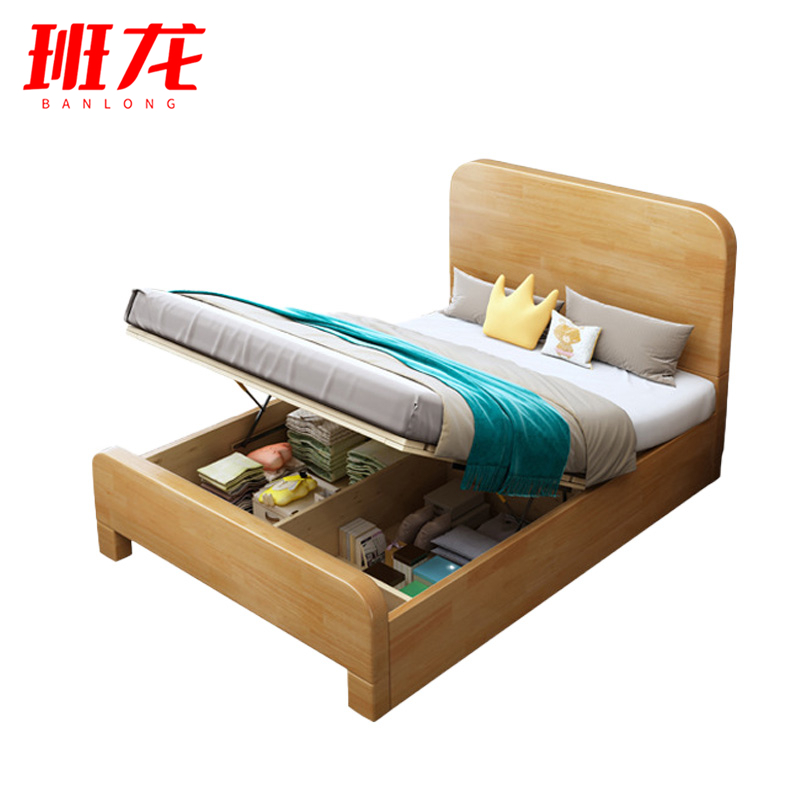 班龙床1.0*2.0米+床垫原木色套高清大图