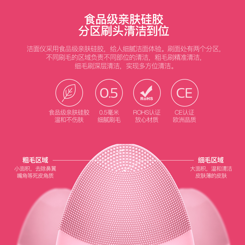 薇新 wellskins 洁面仪硅胶电动脸部清洁仪美容仪洗脸仪洗脸器亲肤硅胶家用男女适用粉色WX-JM181