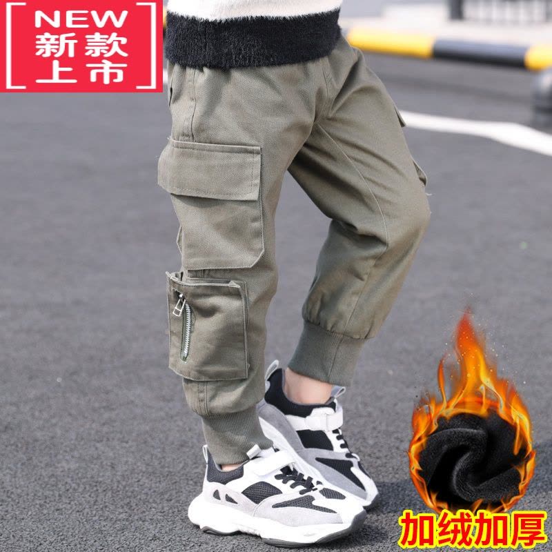 可莉允儿童装男童加绒裤子秋冬款2022新款冬装保暖棉加厚中大童工装裤潮保暖裤图片